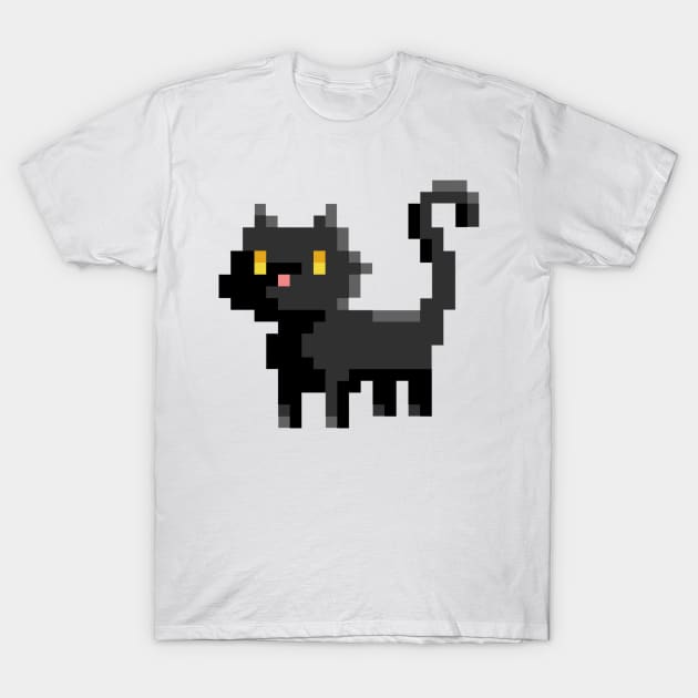 Pixel Art Black Cat 8 Bit Illustration T-Shirt by PaperRain